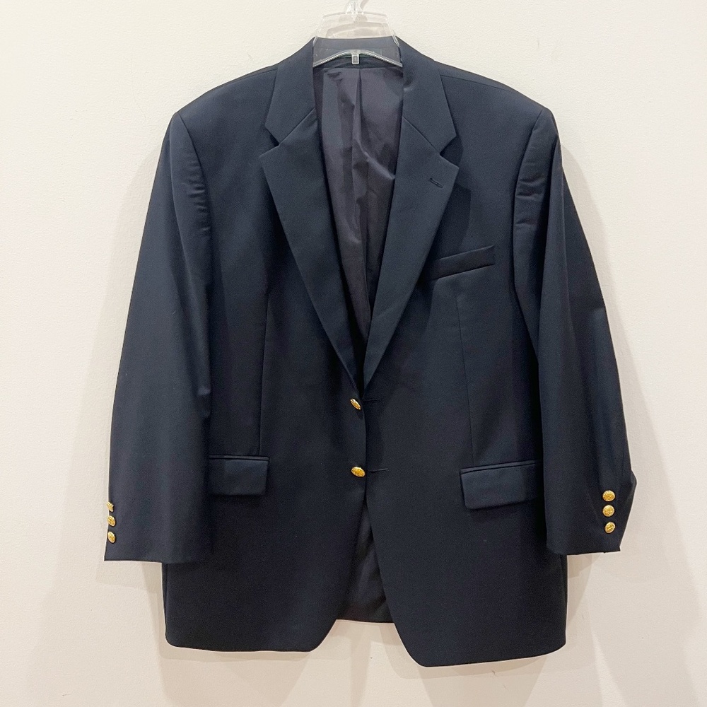 Lauren Ralph Lauren Blazer Jacket Men 46R Blue Wool Gold Buttons Suit Sport Coat